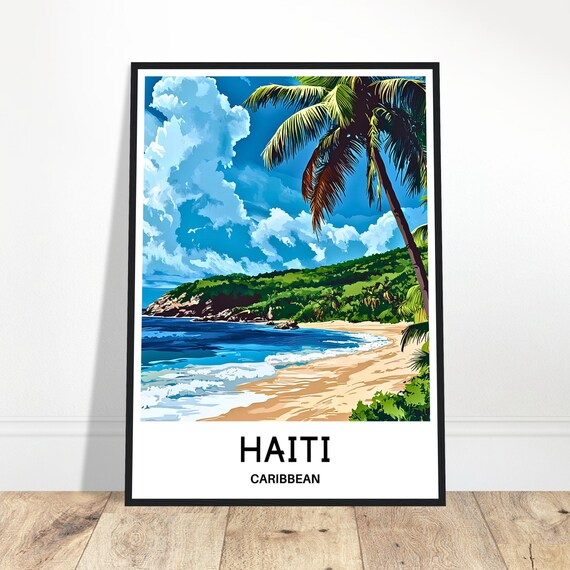 Haiti Caribbean Tropical Beach Palm Tree Coast Travel Poster