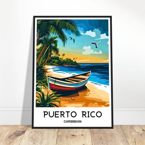 Puerto Rico Travel Print Poster Caribbean Art Lover Gift Wall Hanging Home Office Decor Illustration