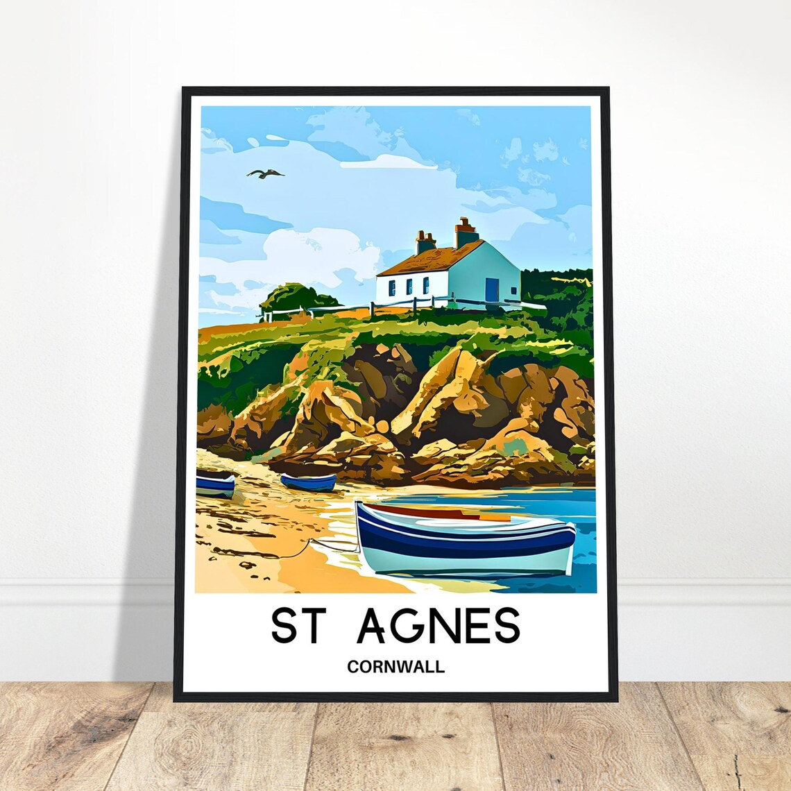 St Agnes Cornwall Coastal Cliff Cottage English Travel Poster