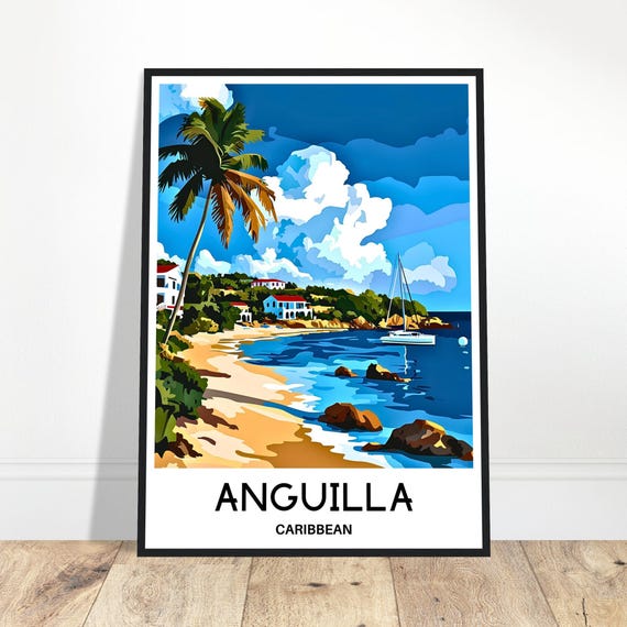 Anguilla Travel Print Poster Caribbean Art Lover Gift Wall Hanging Home Office Decor Island Illustration