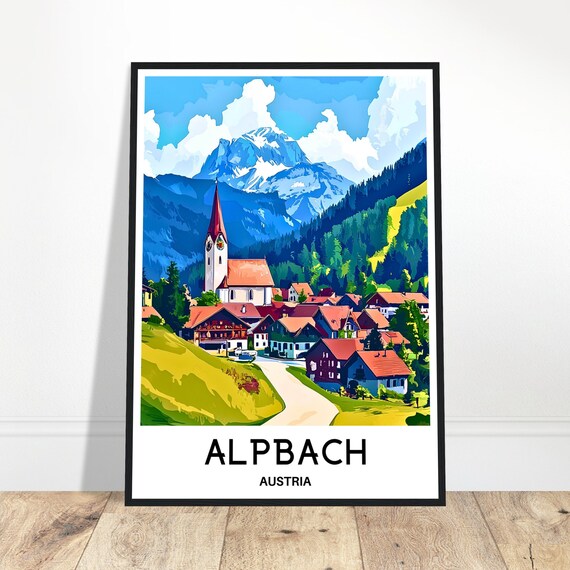 Alpbach Travel Print Poster Austrian Art Austria Lover Gift Wall Hanging Home Office Desk Decor Illustration