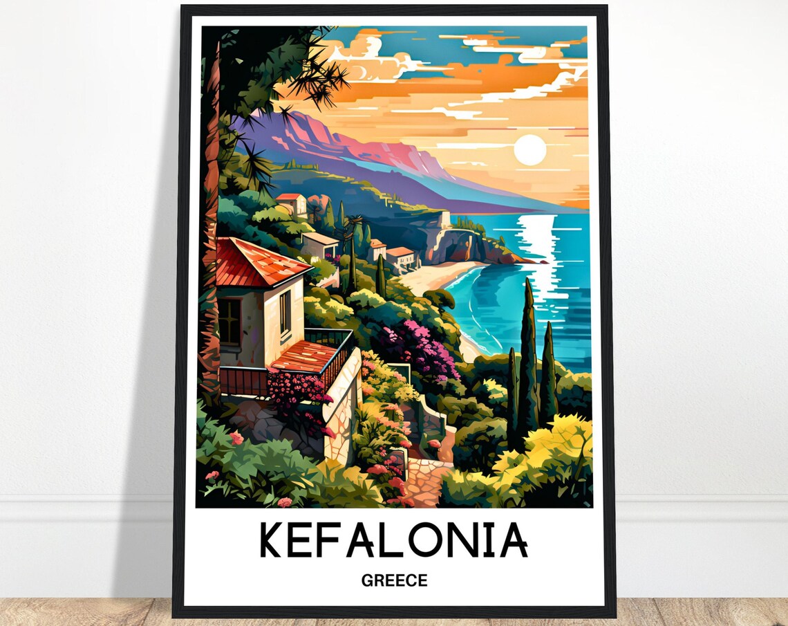 Kefalonia Travel Print Kefalonia Poster Greek Art Print Greece Lover Gift Wall Hanging Art Home Office Decor Cephalonia Island Illustration