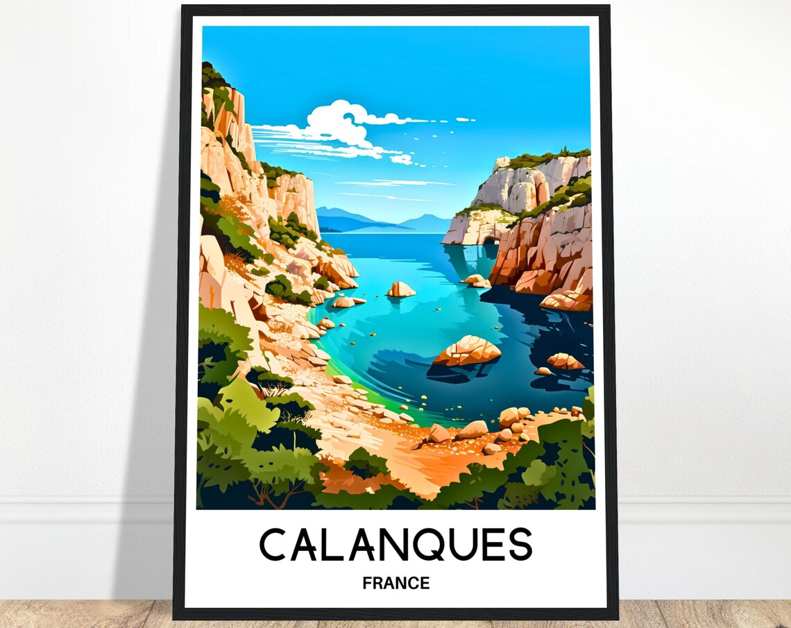 Calanques France Turquoise Cove Coastal Cliffs View Travel Poster