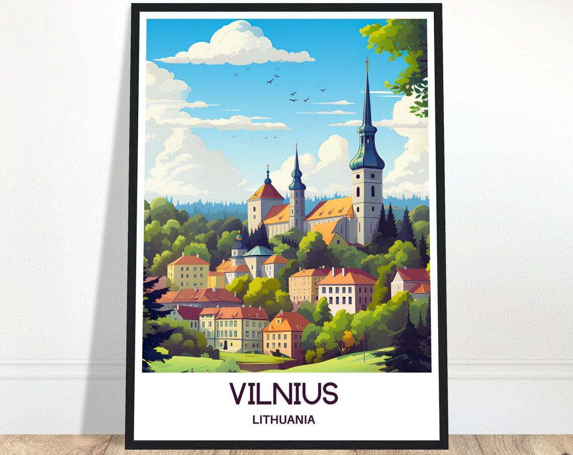 Vilnius Lithuania Historic Old Town Churches Sunny Day Travel Poster