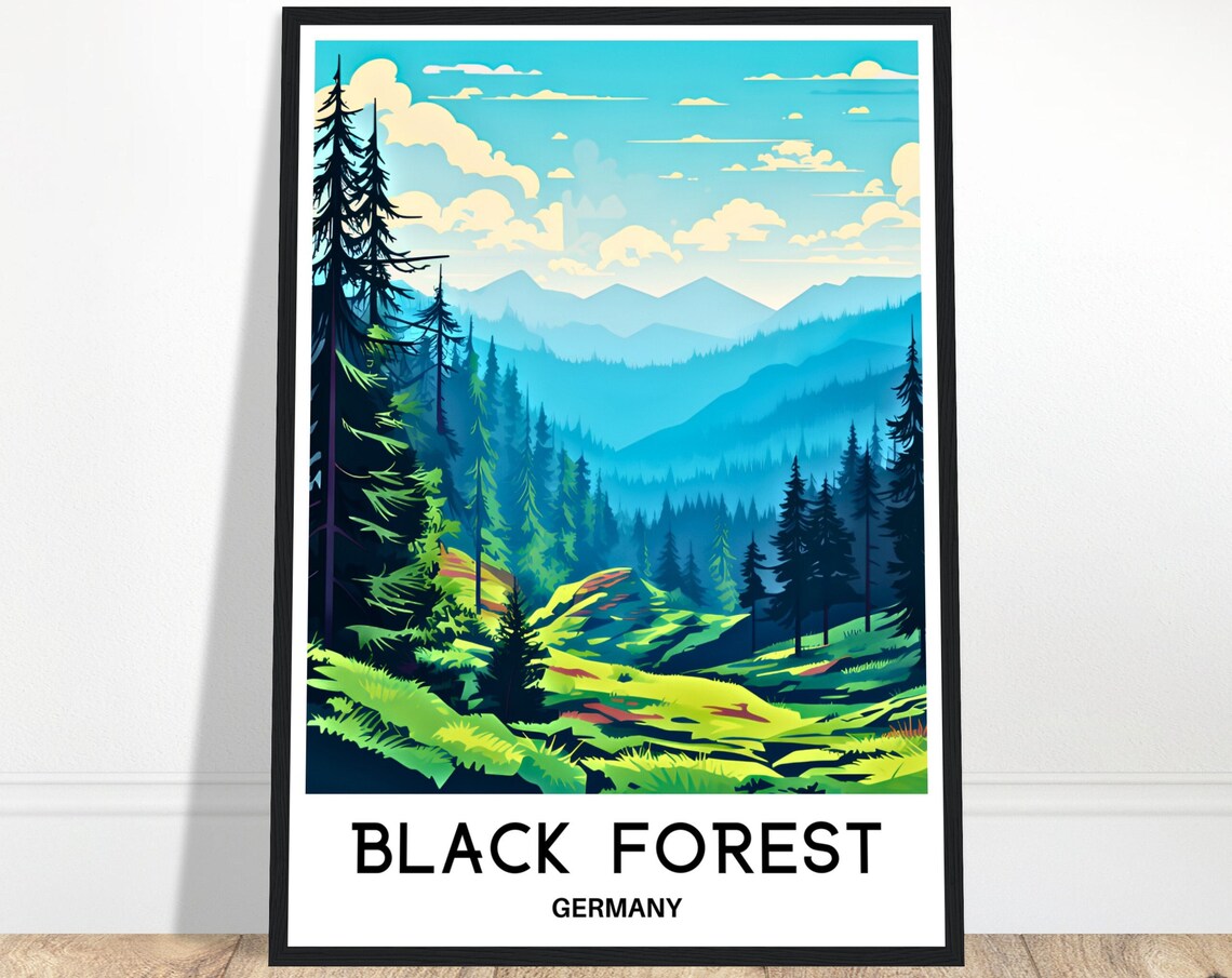 Black Forest Germany Pine Mountains Layered Vintage Travel Poster