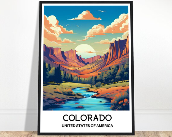 Colorado Travel Print Poster Art America Lover Gift Wall Hanging Home Office Desk Decor Illustration
