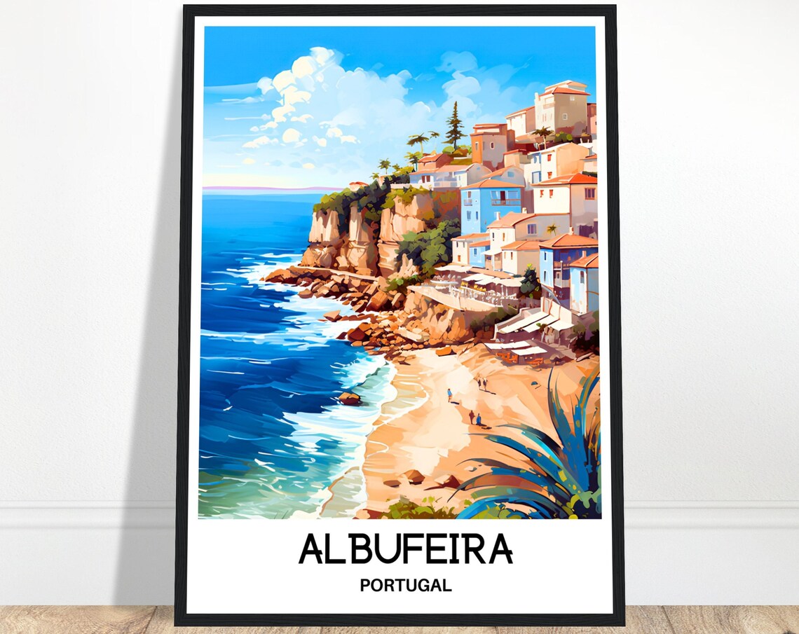 Albufeira Portugal Golden Cliff Beach Algarve Coast Travel Art Poster
