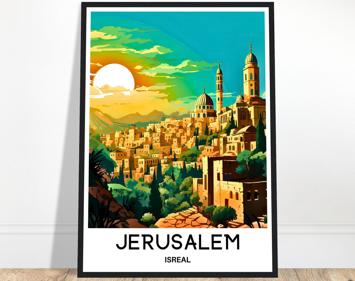 Jerusalem Golden Sunset Over The Old City Skyline Travel Poster