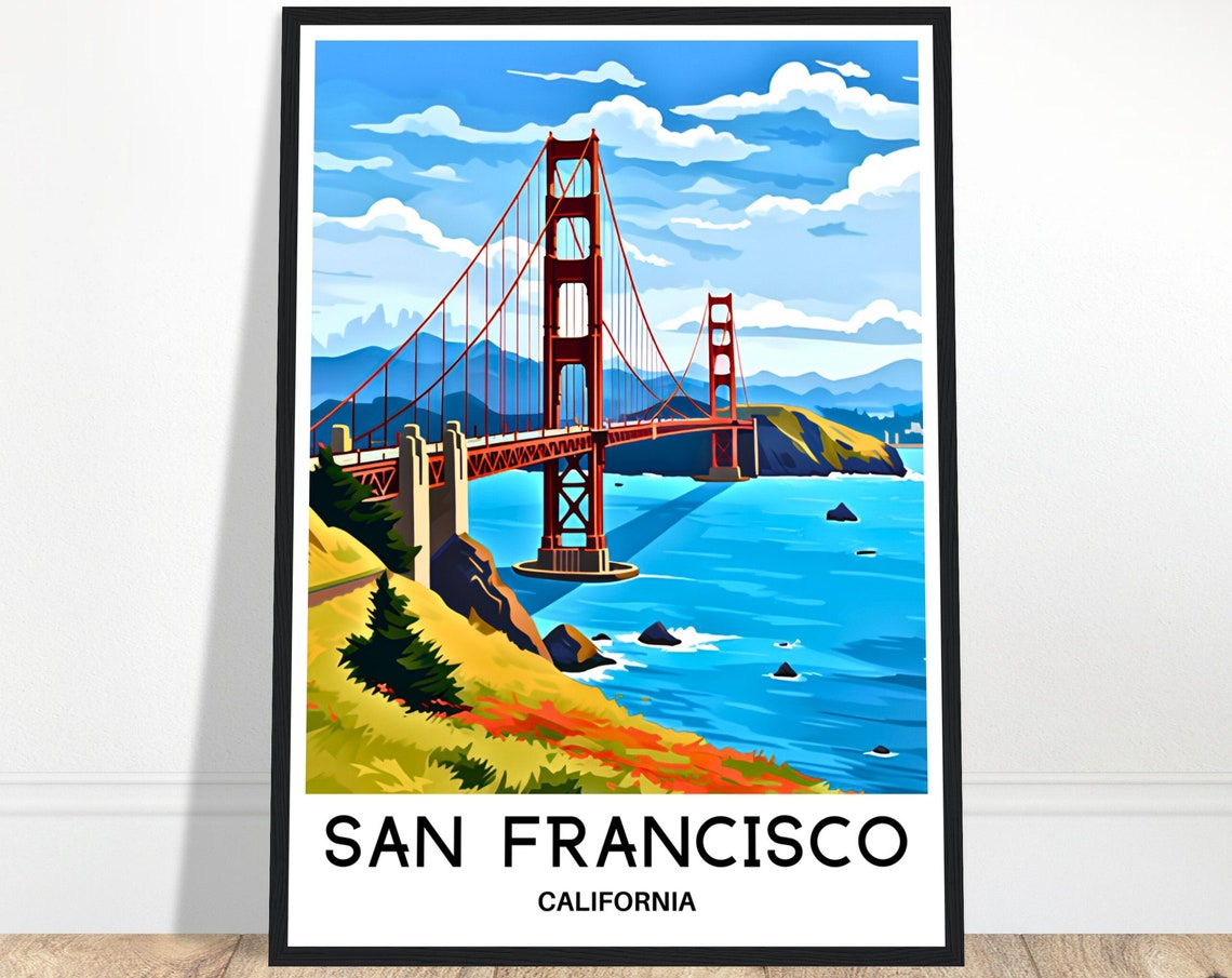 San Francisco California Golden Gate Bridge Bay View Travel Poster