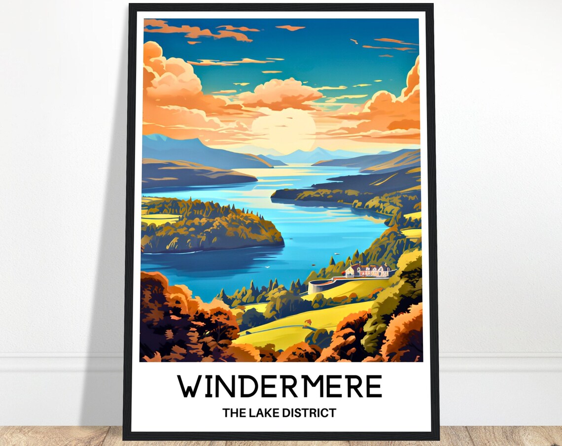 Windermere Lake District Autumn Lake Islands Scenic Travel Poster
