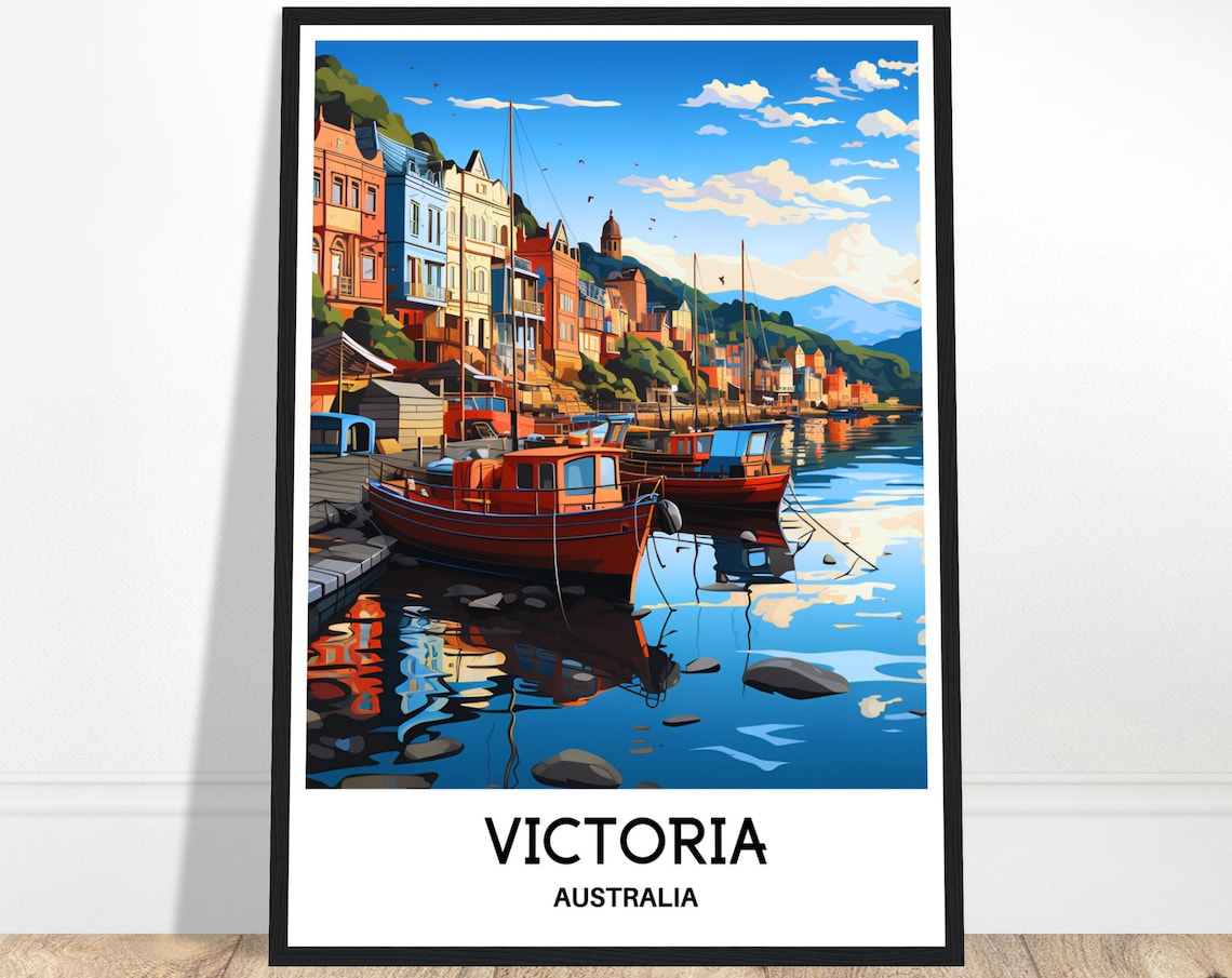 Victoria Australia Colorful Harbor With Fishing Boats Travel Poster
