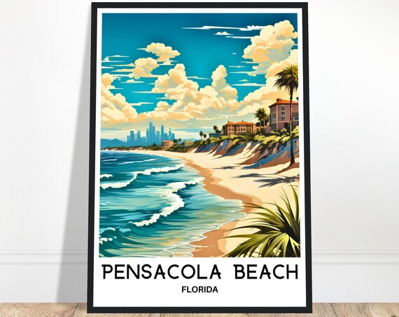 Pensacola Beach Travel Print Poster Art Florida Lover Gift Wall Hanging Illustration