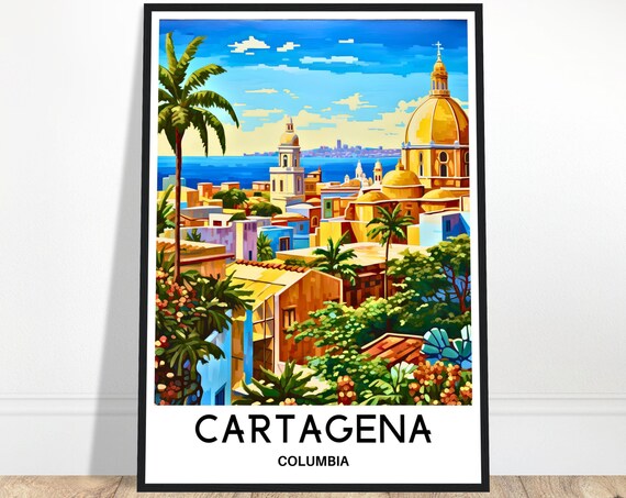 Cartagena Golden Domes Old Town Rooftops Colombia Travel Poster