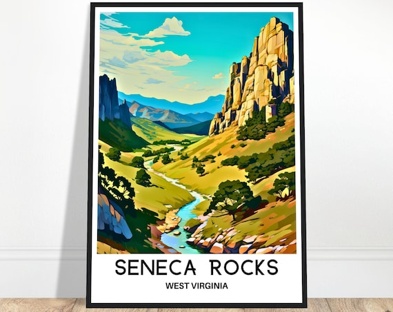 Seneca Rocks West Virginia Cliffs Valley Vintage Travel Poster Art