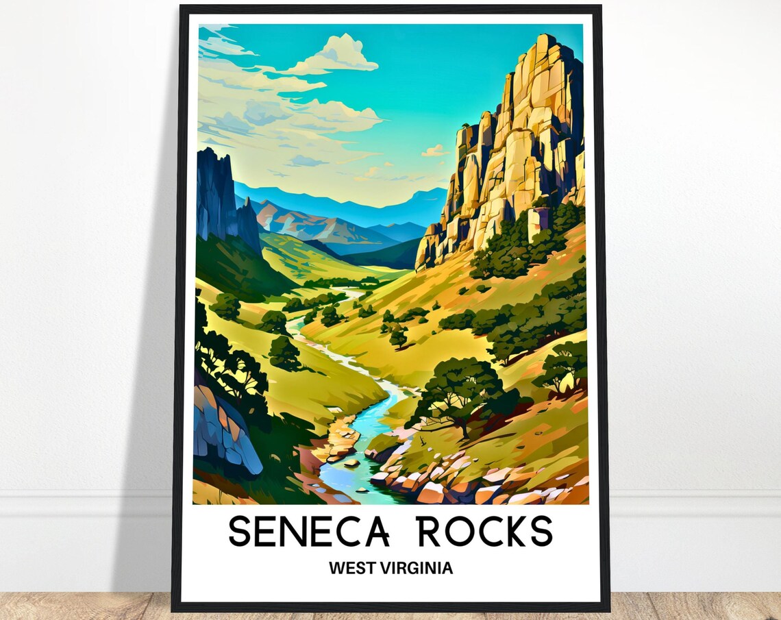 Seneca Rocks West Virginia Cliffs Valley Vintage Travel Poster Art