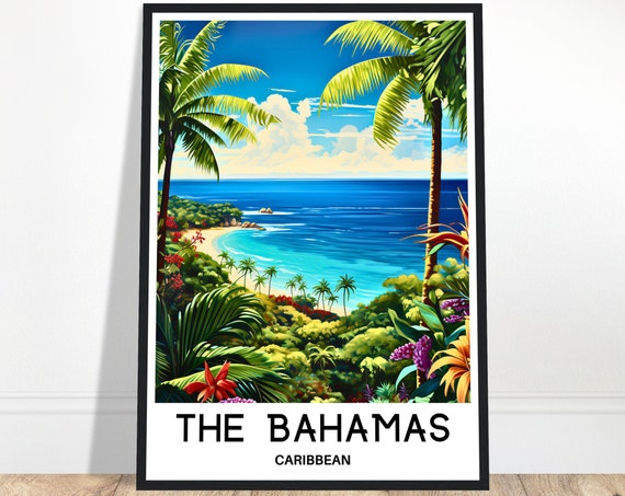 Bahamas Travel Print Poster Caribbean Art Lover Gift Wall Hanging Home Office Decor The Island Illustration