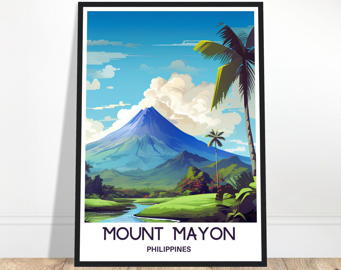 Mount Mayon Philippines Perfect Cone Volcano Tropical Travel Poster