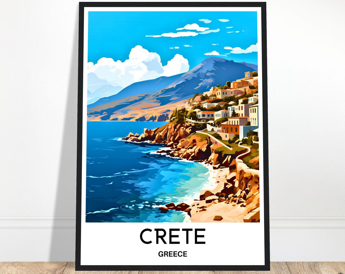 Crete Greece Hillside Village Above the Sparkling Coast Poster