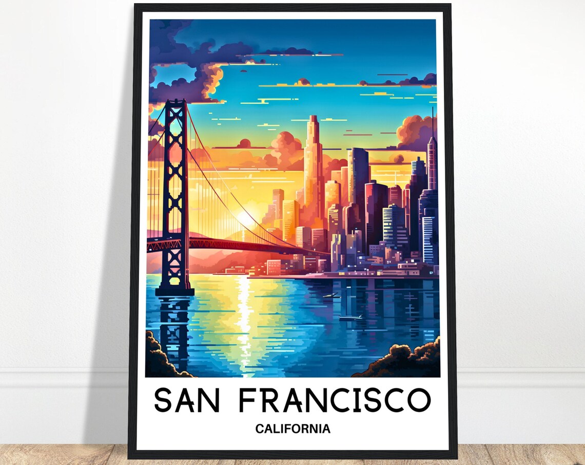 San Francisco California Bay Bridge Skyline Golden Sunset Poster