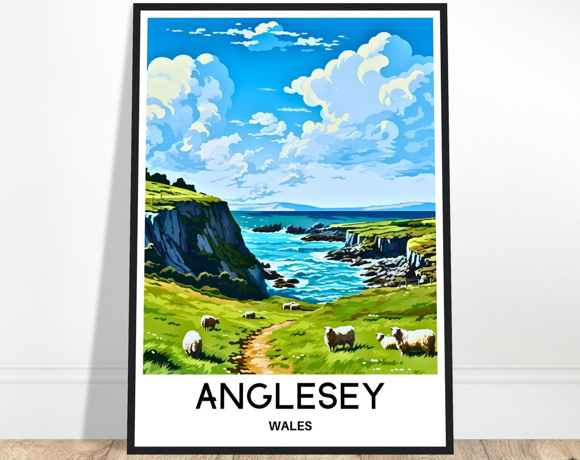 Anglesey Coastal Cliffs Grazing Sheep Wales Countryside Poster