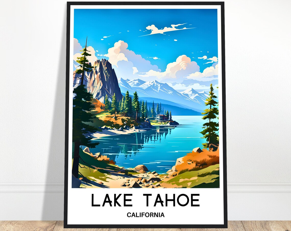 Lake Tahoe California Alpine Pine Lake Mountain Travel Poster