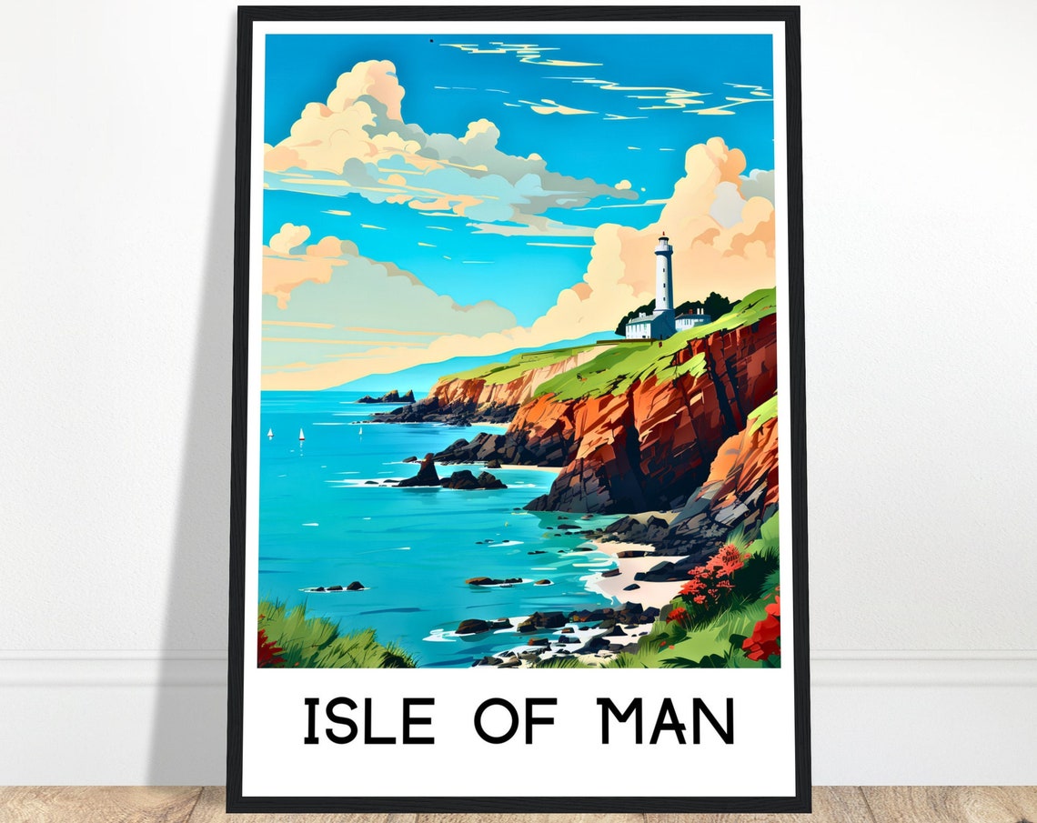 Isle of Man Lighthouse Above Dramatic Red Cliffs Coast Poster