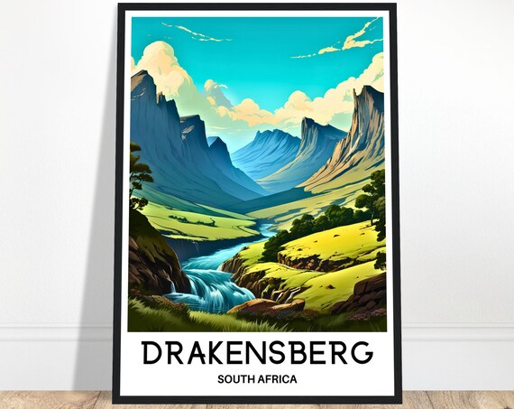 Drakensberg Travel Print Drakensberg Poster South African Art Print South Africa Lover Gift Wall Hanging Home Decor Drakensberg Illustration