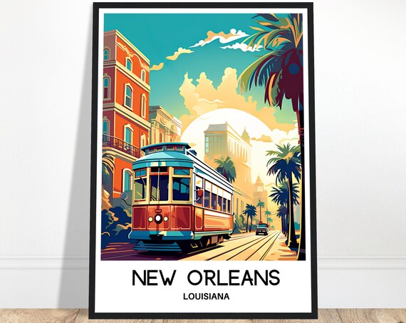 New Orleans Louisiana Streetcar Sunset French Quarter Travel Poster