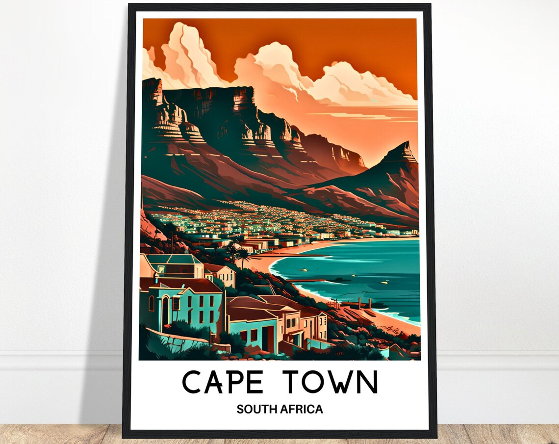 Cape Town South Africa Table Mountain Sunset Travel Scenic Poster