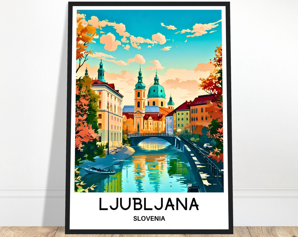Ljubljana Travel Poster, Slovenian City Illustration