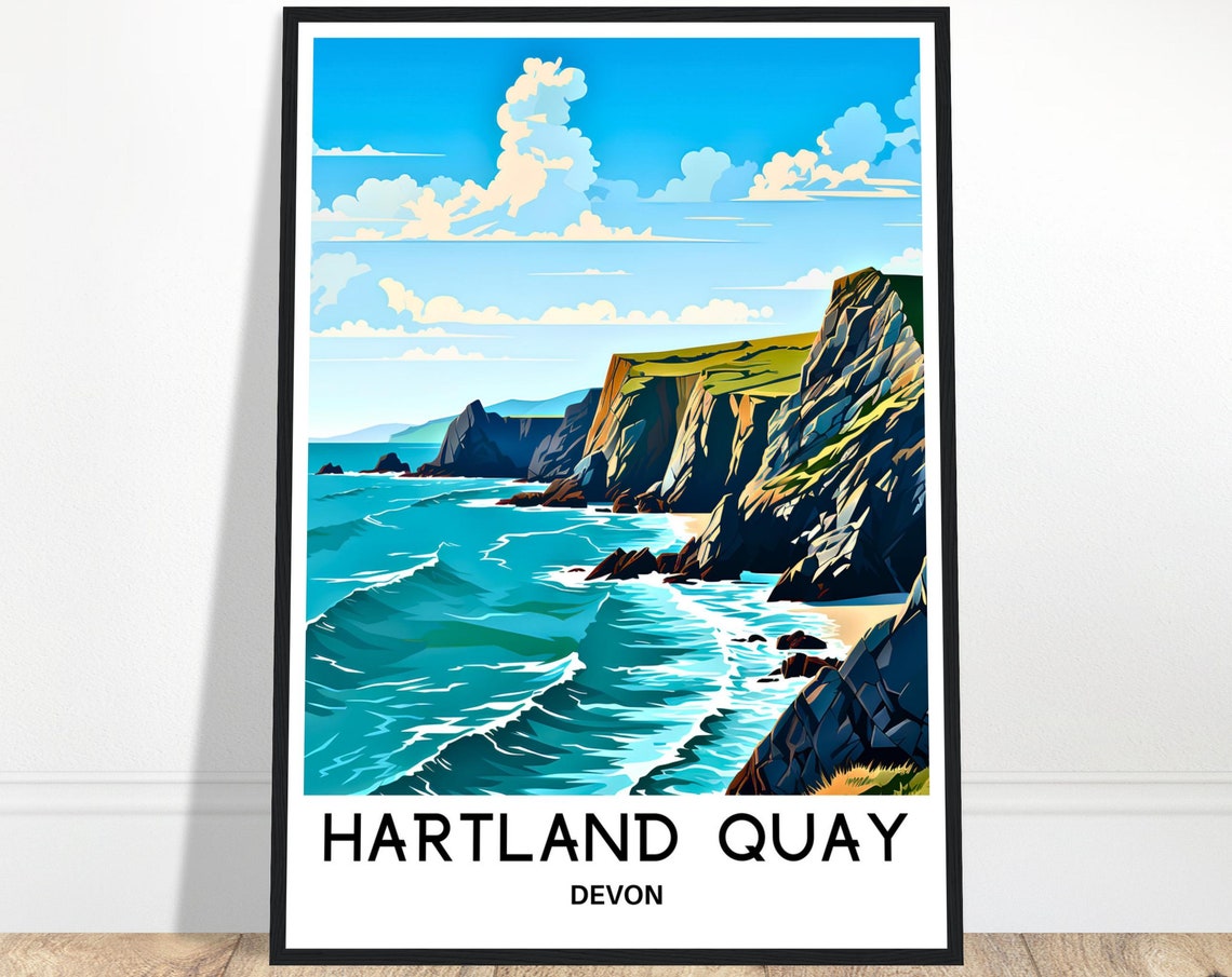 Hartland Quay Devon Rugged Cliffs Turquoise Sea Travel Poster