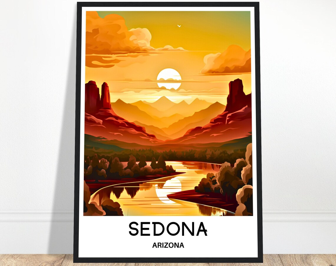Sedona Arizona Golden Sunset Red Rocks River Canyon Travel Poster
