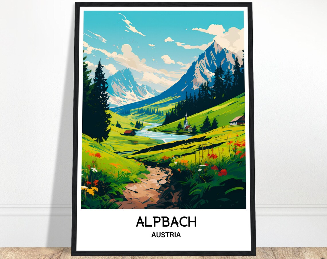 Alpbach Austria Alpine Meadow Wildflowers Mountain View Travel Poster