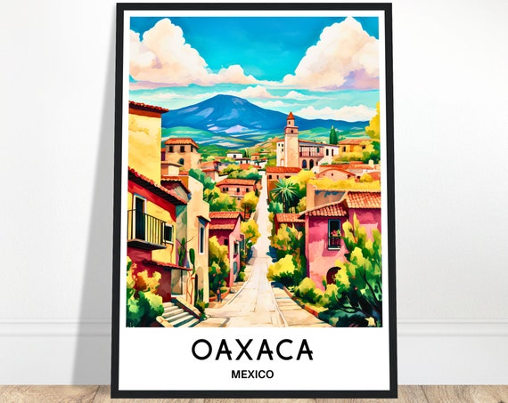 Oaxaca Watercolor Travel Poster, Mexican Art Print