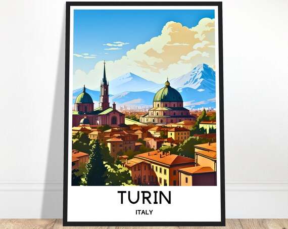 Turin Travel Print Poster Italian Art Italy Lover Gift Wall Hanging Home Office Decor City Illustration