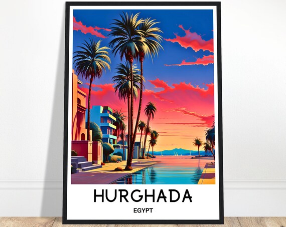 Hurghada Travel Print Hurghada Poster Egyptian Art Print Egypt Lover Gift Wall Hanging Art Home Office Desk Decor Hurghada Illustration