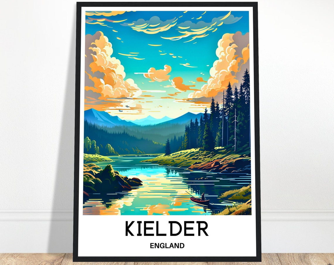 Kielder England Water Reservoir Pine Forest Canoe Dramatic Sky Poster