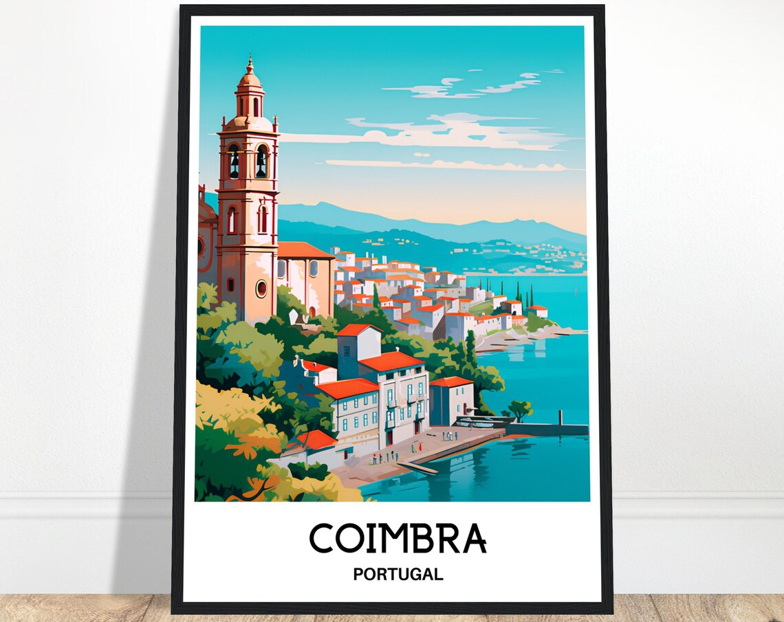 Charming Coimbra Portugal Coastal Church Town Sunny Travel Poster