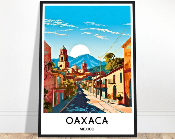 Oaxaca Mexico Colonial Street Church Towers Mountain View Poster