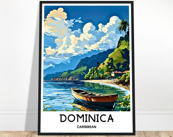 Dominica Travel Print Poster Caribbean Art Lover Gift Wall Hanging Home Office Decor Island Illustration