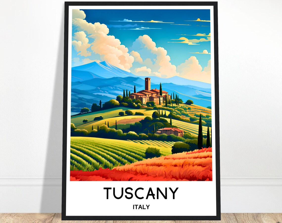 Tuscany Italy Cypress Hills Villa Vineyard Countryside Travel Poster