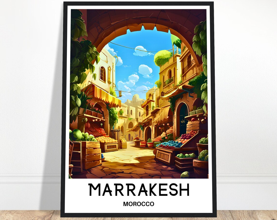 Marrakesh Morocco Colorful Souk Market Archway Travel Poster