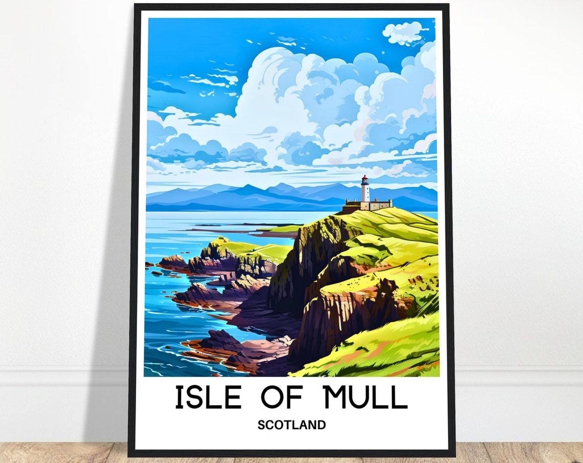 Isle of Mull Lighthouse Rocky Cliffs Coastline Scotland Poster