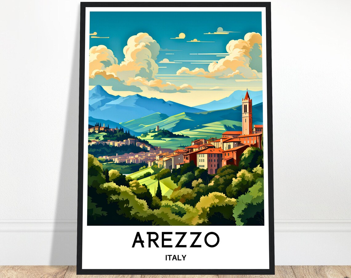 Arezzo Travel Poster, Italian City Illustration