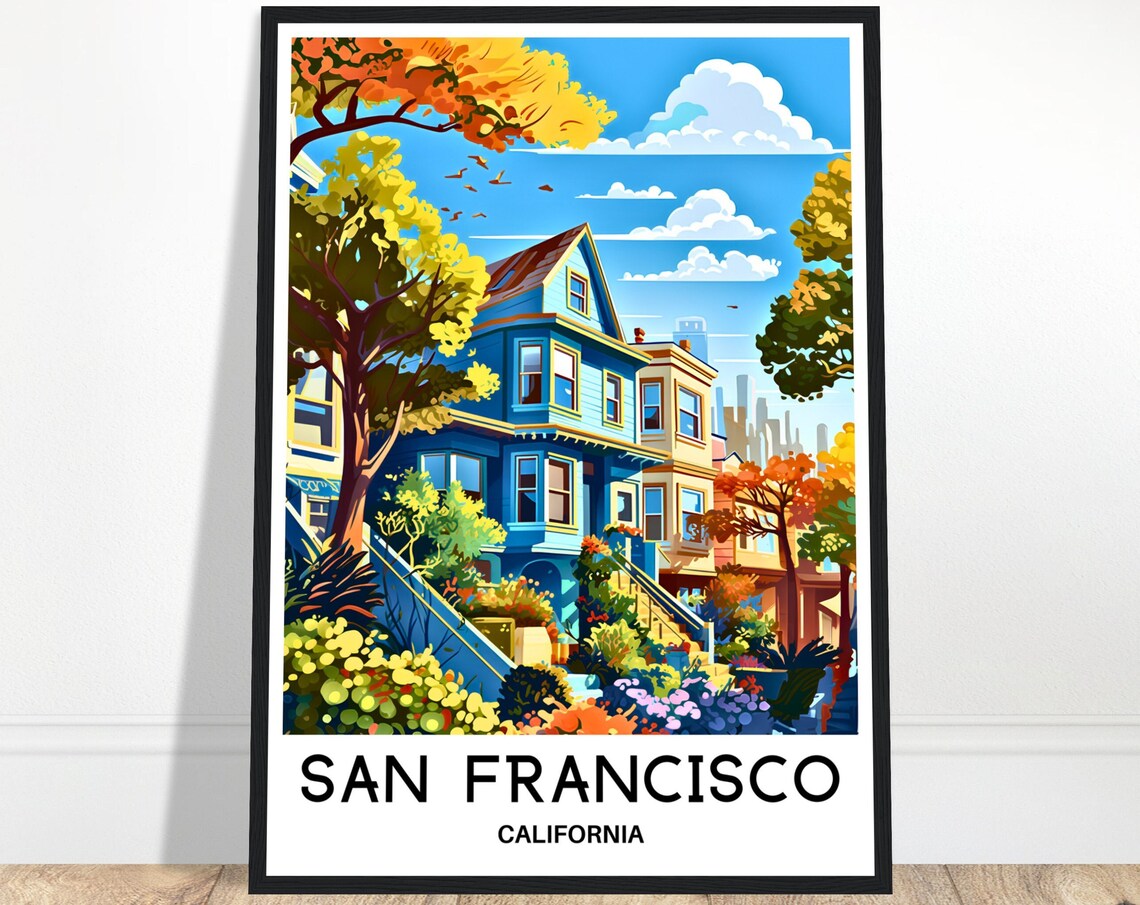 San Francisco California Colorful Victorian Houses Travel Poster