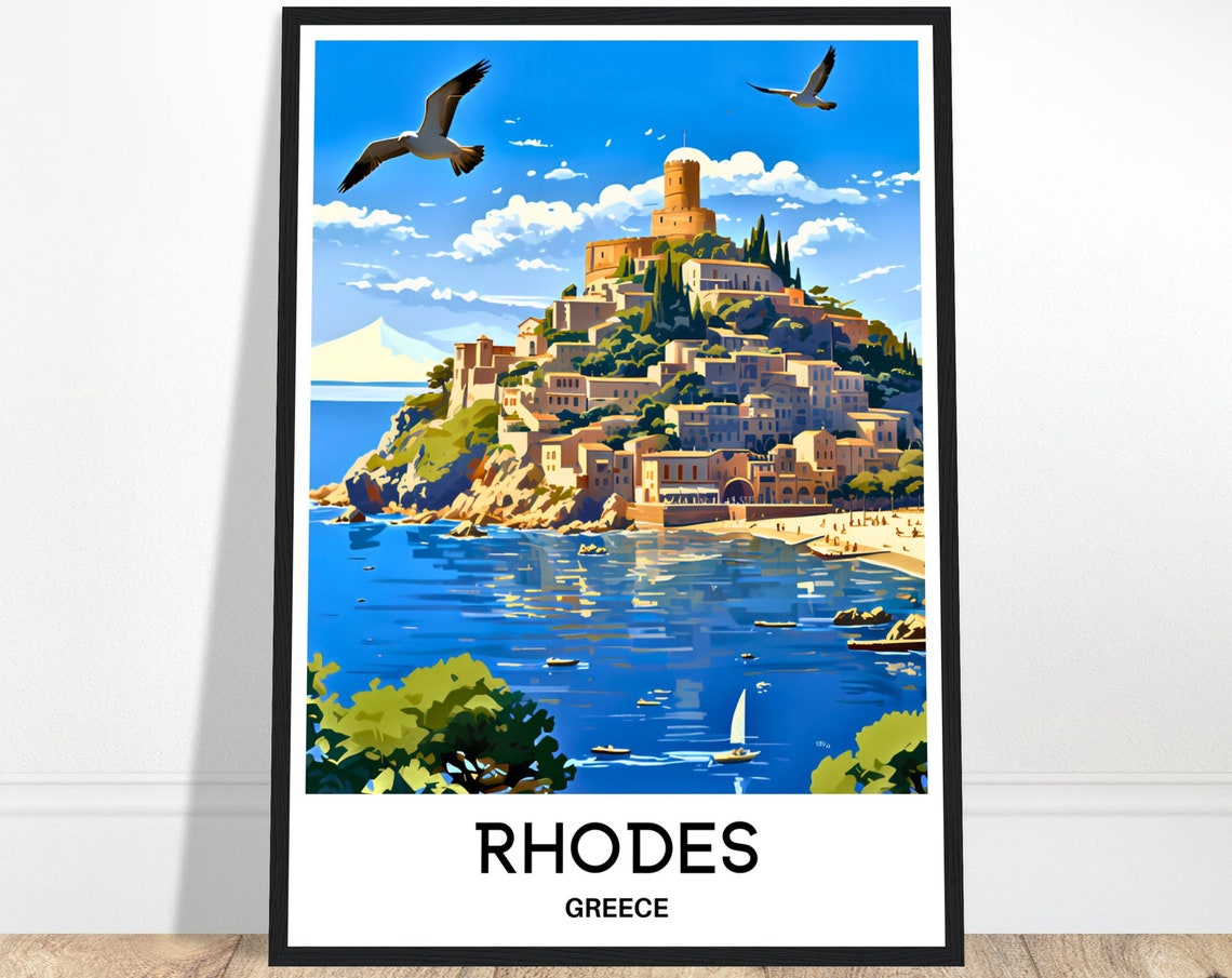 Rhodes Travel Poster Rhodes Travel Print Rhodes Island Print Rhodes Greece Print Rhodes Travel Gift Rhodes Art Print Rhodes Wall Print