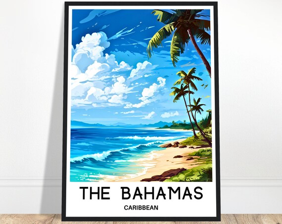 The Bahamas Caribbean Palm Beach Turquoise Sea Calm Travel Poster