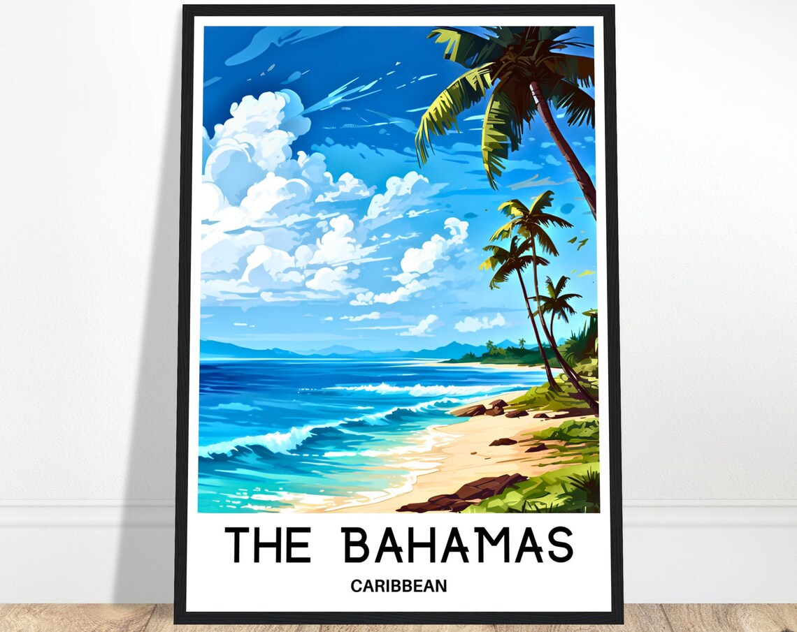 The Bahamas Caribbean Palm Beach Turquoise Sea Calm Travel Poster