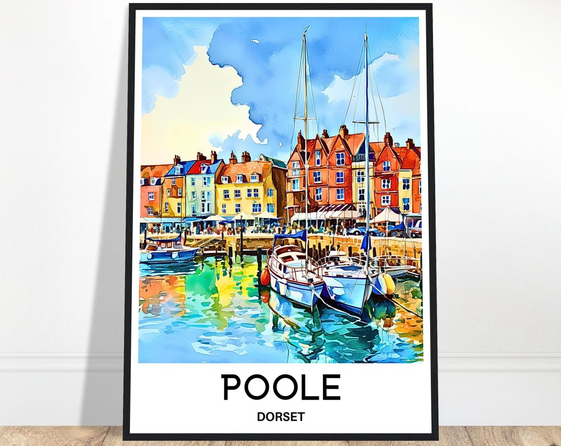Poole Dorset Watercolor Marina with Sailboats on the Quay Poster
