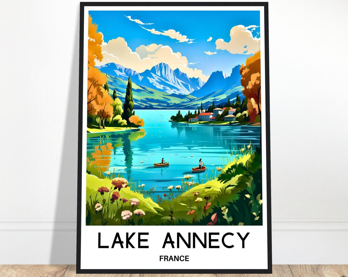 Lake Annecy Travel Print Lake Annecy Poster French Art Print France Lover Gift Wall Hanging Art Home Office Decor Lake Annecy Illustration